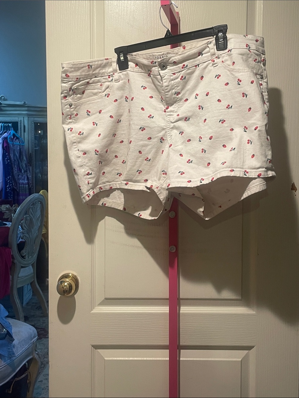 torrid White Denim Shorts with Red Cherry Print